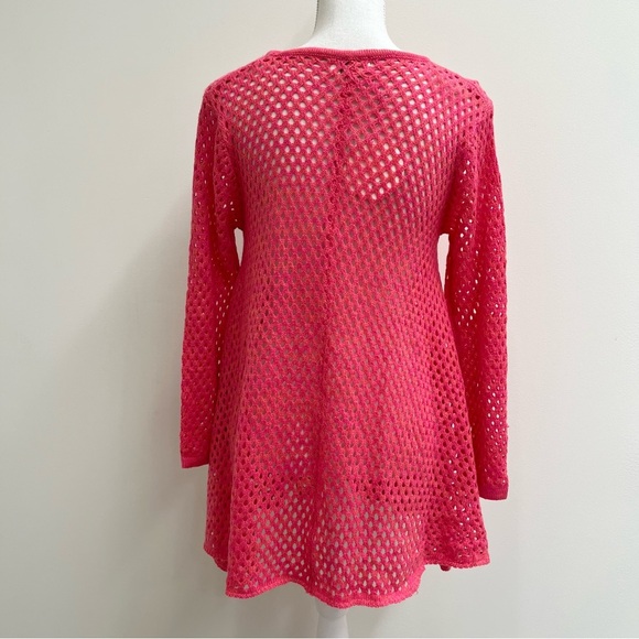 Umgee orange hot pink crochet open knit long sleeve tunic sweater size small - Picture 2 of 9